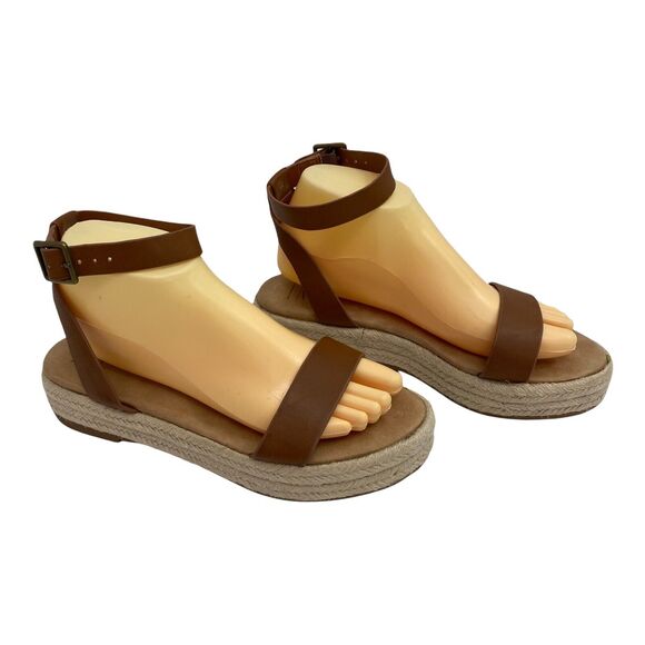 INC Espadrille Sandal Womens Size 8.5 Brown Ankle Buckle M Valet Tap - Picture 9 of 11